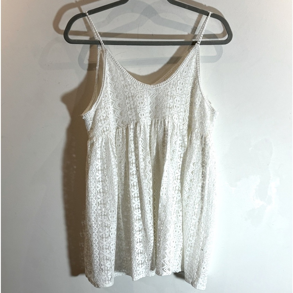 NOUL Sz O/S Baby Doll Crochet Layer Spaghetti Straps  Lined Tank Top Blouse